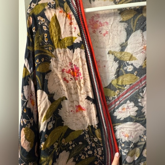 Floral Open-Front Kimono Cardigan - Black, Pink & Olive - Picture 2 of 5